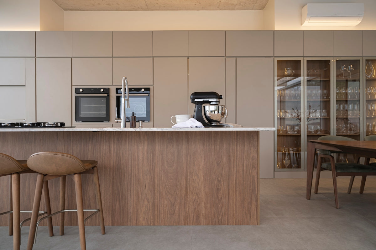 Modern kitchen with island and bar stools