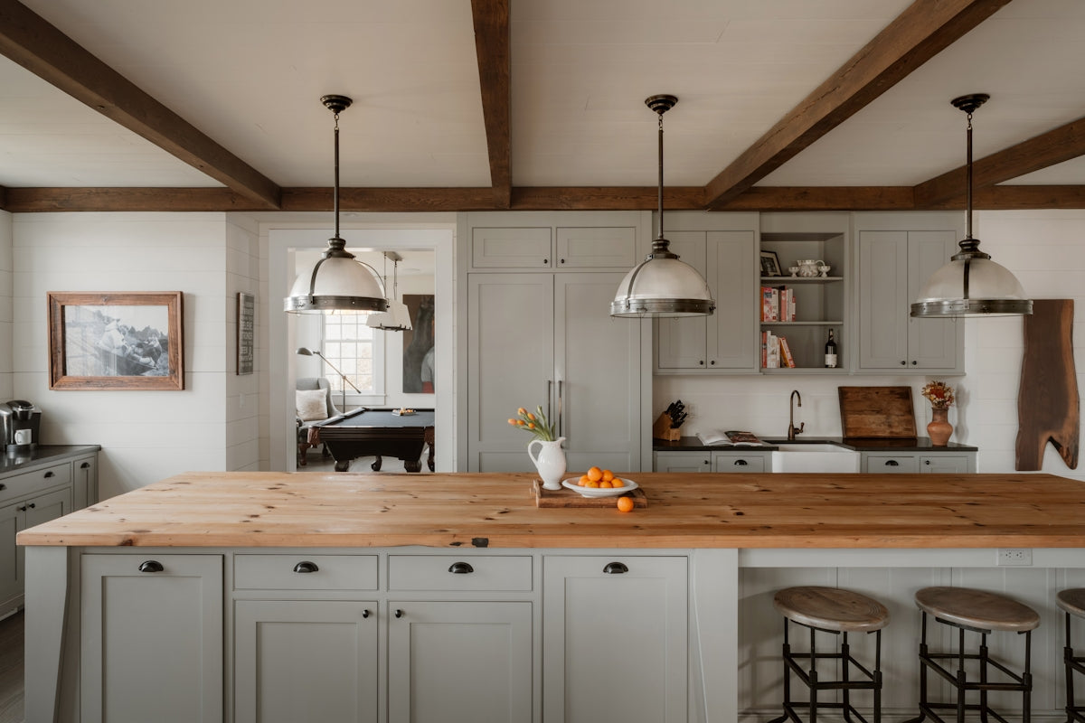 Modern kitchen with island and pendant lights