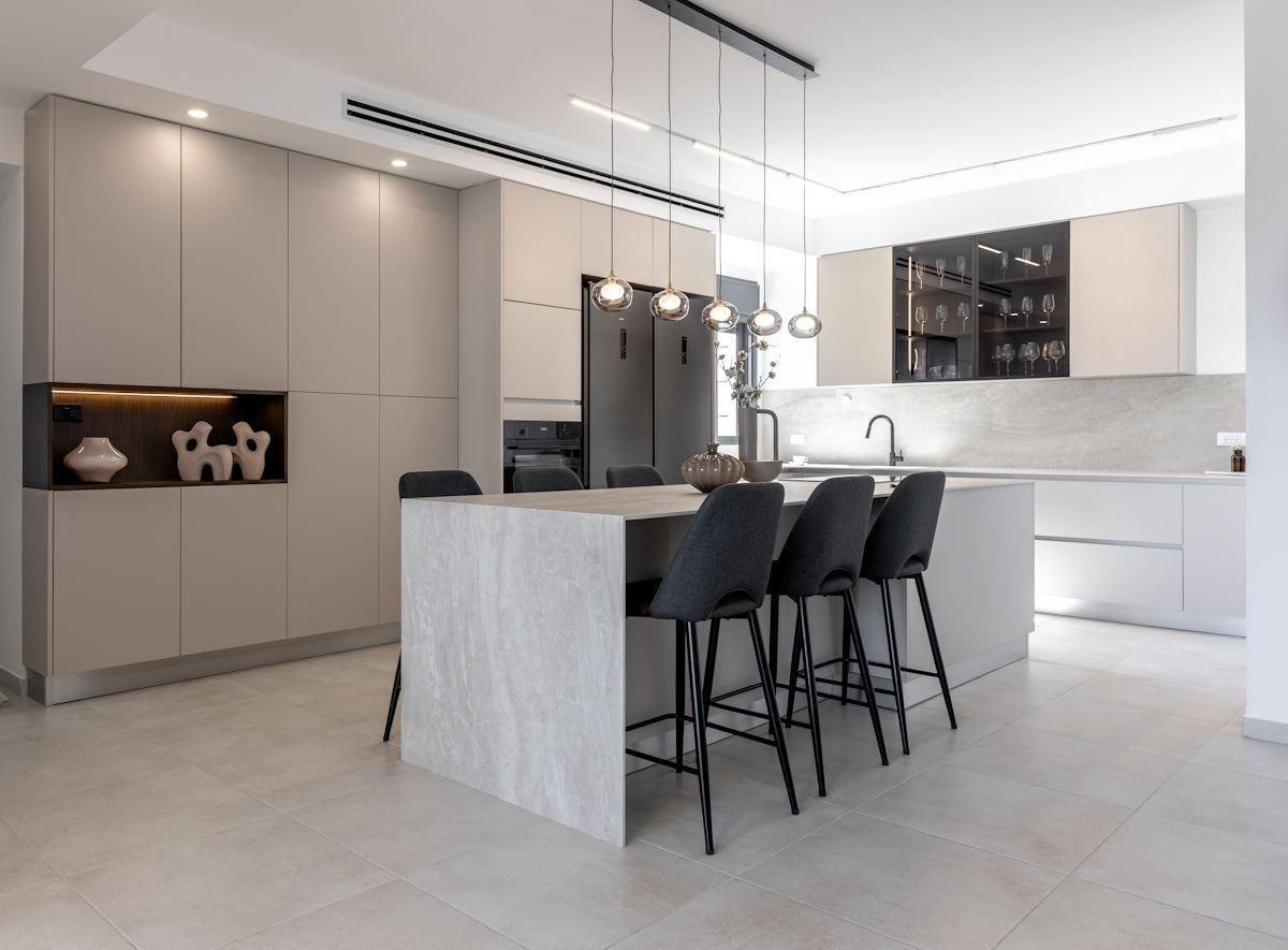Modern kitchen with island and bar stools