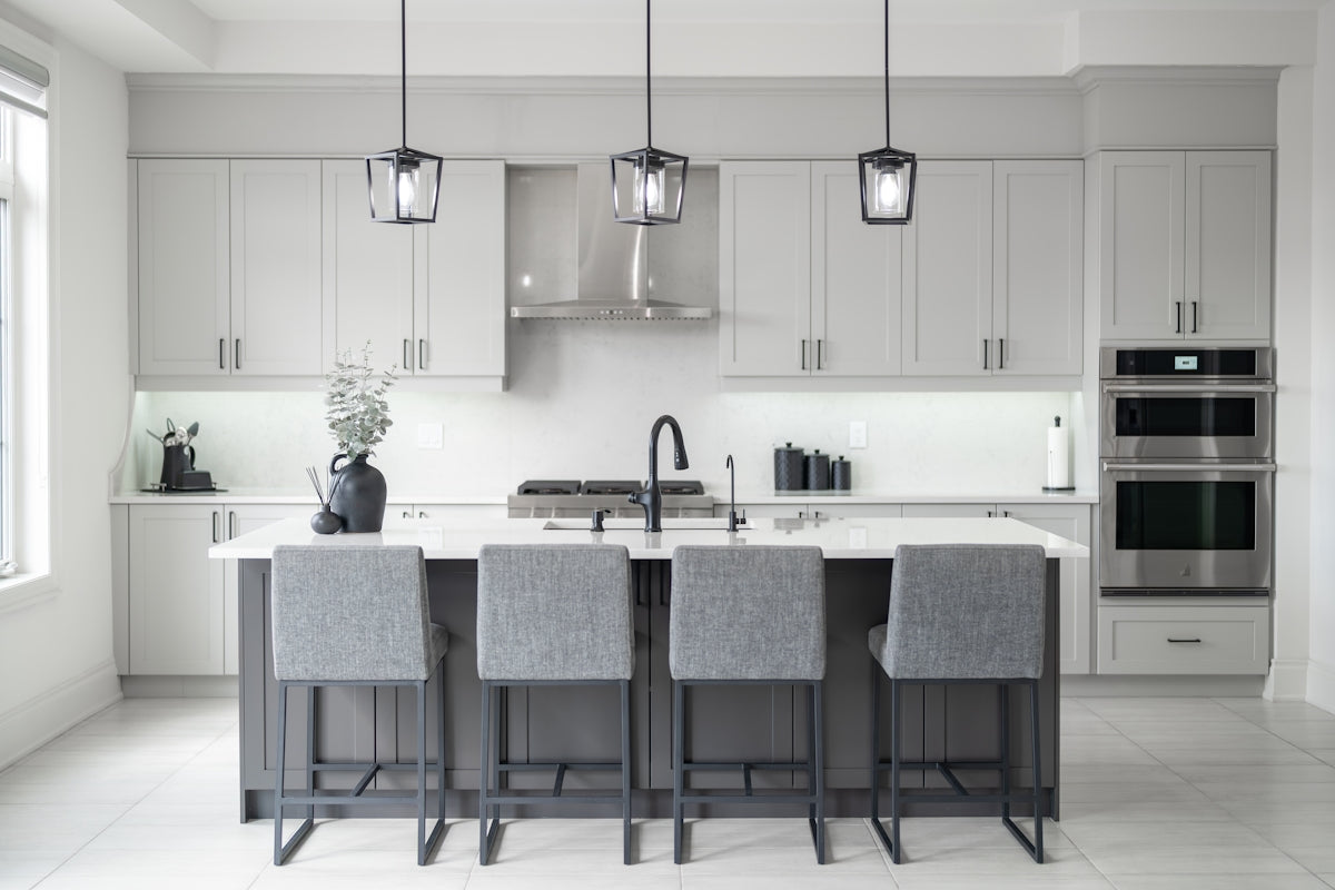 Modern kitchen with island and bar stools